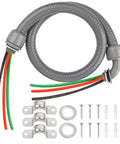 4 Foot Liquid Tight Conduit Kit With 1/2 Inch Pre-Wired Electrical Whip Three 10 AWG THHN Copper Wires Bare Wire Ends 90 Degree And Straight Connectors