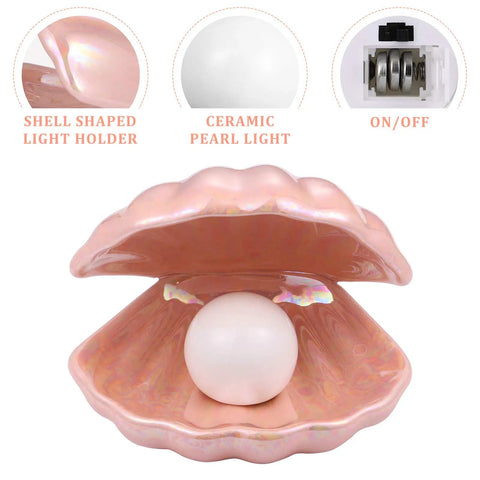 Ocean Inspired Pearl Light LED Seashell Lamp for Nightstand and Desk Ceramic Shell Glow Portable Pink Night Light.