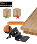 3/8 inch partial inset hinge demonstration, showing compatible cabinet frames with tips for 60 Packs 30 Pairs 3/8 Inch Inset Matte Black Cabinet Hinges Self Closing For Kitchen Bath And Furniture Cabinets And Doors With Door Bumpers Decorative Hardware No Fuss Install.