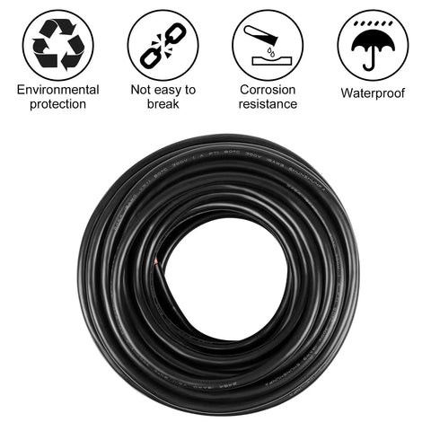 18 Gauge 2 Conductor LED Wire 65.6ft Flexible Red And Black Tinned Copper Hookup Cable coiled with icons of features