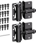Built Tough Self Closing Gate Hinges For Wood Vinyl PVC And Metal Gates With Adjustable Tension, black finish with screws.