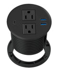 Top view of Desk Power Grommet With PD 20W USB C Hub Recessed Outlet Strip With USB Port 2 AC Outlets And 3 USB Chargers 6.56 Ft Cord