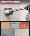 DAYDOOR 6-5/16 in concrete hole saw with SDS Plus shank; tungsten carbide tipped masonry drill bit on a drill