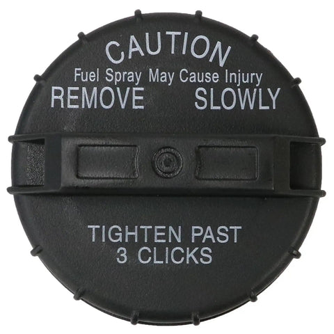 Gas Cap Fuel Tank Cover Cap 10838 Direct Replacement For Nissan Frontier 2001-2011, Sentra 2000-2011, top view with caution text