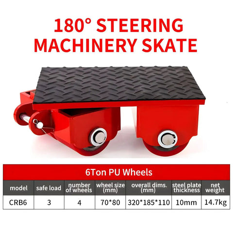 Heavy Duty Machinery Skates With Smooth Rolling Polyurethane Wheels No Handle Industrial Dolly System for moving large equipment.