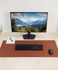 Large Pu Leather Desk Pad Blotter 36x17 Inch Waterproof Non Slip Writing Desktop Protector Mat for Home Office Brown on desk setup