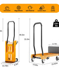 Heavy Duty Folding Hand Truck Dolly, 2 In 1 Collapsible Platform Cart, Quick Switch Two To Four Wheels, Built Tough To Crush Every Heavy Haul And Moving Job dimensions with handle heights.