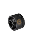Thermaltake Pacific DIY LCS compression fitting, 1/2 in ID x 3/4 in OD, black metal, close-up view