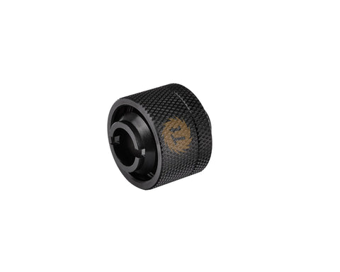 Thermaltake Pacific DIY LCS compression fitting, 1/2 in ID x 3/4 in OD, black metal, close-up view