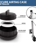 Heavy Duty Discreet Apple AirTag Trailer Jack Mount showing black waterproof case to securely hold AirTag while attached to trailer.