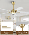 52 Inch White Gold Ceiling Fan With Light And Remote DC Motor 6 Speeds Reversible Dimmable 3CCT LED in bedroom