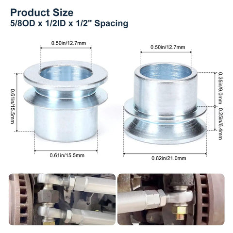 High Misalignment Spacer Heim Joint Five Eighths To One Half Inch Bore Adapter For Rod Ends 4 Pack Durable 1045 Carbon Steel With Silver Zinc Plating Ideal For Off Road Racing And Heavy Duty Linkage, 5/8 to 1/2 in spacer size diagram