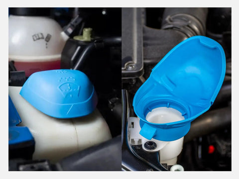 Universal Windshield Washer Fluid Reservoir Cap Replacement with Funnel Mode on 46 to 55 mm neck, installed view