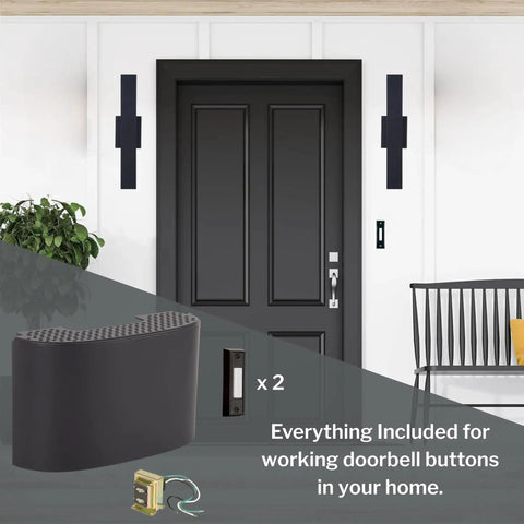 Wired Doorbell Kit With Flat Black Lighted Push Button And 16V Transformer, Modern Surface Mount Chime in home setting