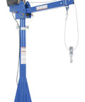 Heavy Duty AC Powered Jib Crane With Telescoping Arm and Rock Solid 360 Swivel showcasing the cable winch and support base.