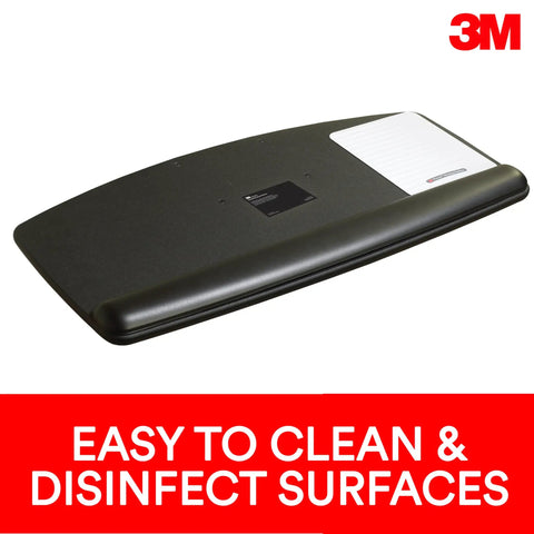 Slick Heavy Hitter Under Desk Keyboard Tray With Gel Wrist Rest And Smooth 23 Inch Glide Platform, black surface detail.