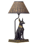 Anubis Table Lamp Statue With Shade, Egyptian God Of The Underworld Decor, 18 Inch Tall, Hand Cast Stone Base With Faux Gold Finish