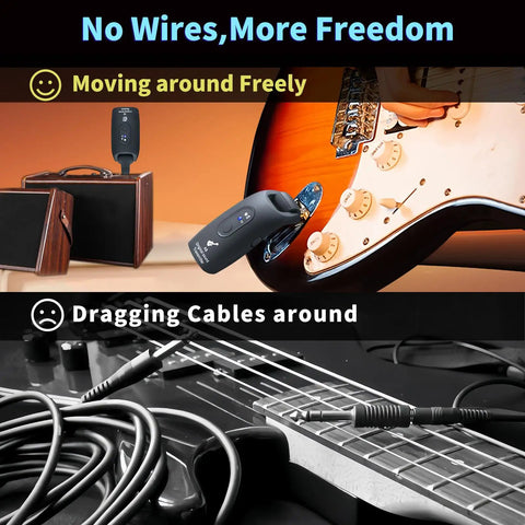2.4GHz Wireless Guitar System With Plug And Play Rechargeable Transmitter And Receiver For Guitar Without Cables