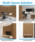 Roll Flexible Acoustic Wood Slat Wall Panels Teak Finish Sound Absorbing Polyester Felt Backing used in a recording studio and dining room.