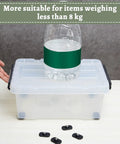 Self Adhesive Caster Wheels Black Stainless Steel Rolling Casters on plastic storage box holding water bottle.