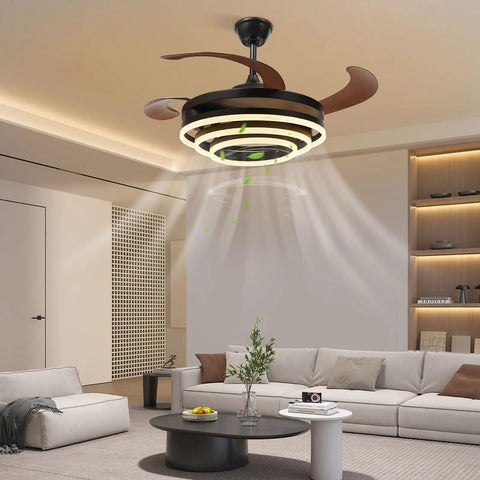 42 Inch Ceiling Fan with Light for Living Room, Bedroom, Remote Control, stylish design with sleek blades and LED ring.
