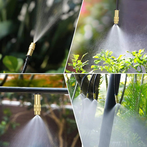 Adjustable Copper Atomizing Nozzle Sprayer For Drip Irrigation Thirty Pack One Quarter Inch Micro Sprinklers spraying water