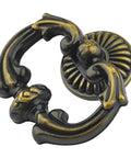 Pack Of 4 Large Drop Cabinet Pulls Two And A Half Inch Ring Dresser Knobs Vintage Style Dark Antique Brass Hardware Close-Up