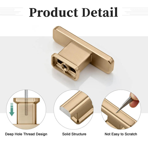 10 Pack Single Hole Cabinet Handles In Champagne Bronze For Kitchen Cabinets, Zinc Alloy Solid Cupboard Drawer Pulls, detail view