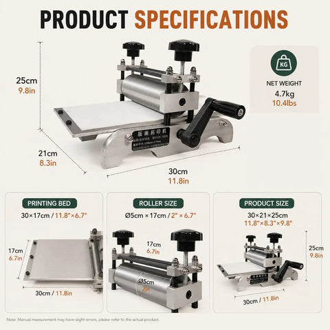 Beefed Up Steel Roller Frame Assembly For Manual Etching Press Desktop Flatbed Printing Stand With Plate Holder Durable Linoleum Printmaking Machine Accessory Stable Easy Setup Studio Press Gear, 30x21x25cm