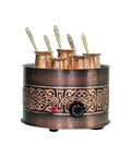 Copper Turkish Sand Coffee Maker Set With Electric Heating 110 To 230 Volt Old School Ottoman Round Design Coffee Machine With Pot Set Of Five Sizes Options