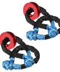 Set Of 4 Blue Synthetic Soft Shackle Ropes With Protective Sleeve Rated 38,000 Lbs And 2 Red Recovery Rings Rated 41,000 Lbs