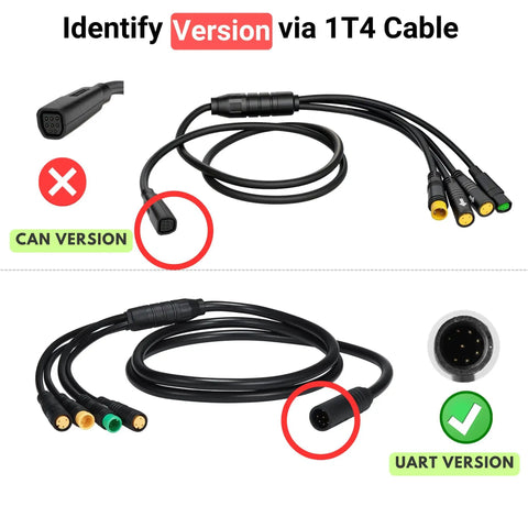 Harness Cable For Mid Drive Motors And Hub Kits 8Pin To 4 Connectors Waterproof Wire For BBS02 BBSHD G062 Image comparing CAN and UART versions.