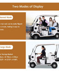 White 4 Passenger Electric Golf Cart Scooter With 1200W Brushless Motor And 60V 37AH Lithium Pack showing Manned and Cargo modes.