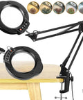 15X Magnifying Desk Lamp with Clamp and Base, 5 Color Modes, 10-Level Brightness, attached to desk, 4.2-Inch Glass Magnifier, USB power