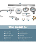 Components of Floor Mount Bath Tub Faucet Freestanding Tub Filler With High Flow Shower And 360 Degree Swivel Spout Handheld Shower