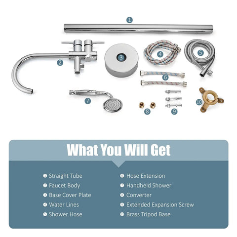 Components of Floor Mount Bath Tub Faucet Freestanding Tub Filler With High Flow Shower And 360 Degree Swivel Spout Handheld Shower