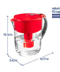 Red 10 Cup Water Filter Pitcher For Tap Water BPA Free Lasts About 2 Months Per Filter Easy Pour Design Great Tasting Hydration For Home Or Office Fits In Refrigerator And Keeps Water Fresh