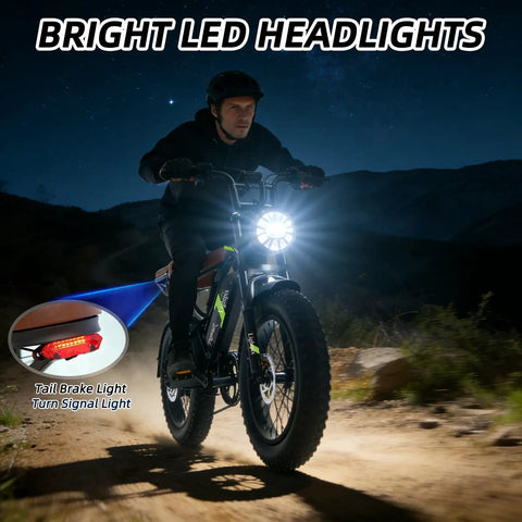 Rugged Electric Bike For Adults With 500W Brushless Motor 48V 18Ah Battery 90Nm Torque Handles 35 Degree Hills LED lights at night