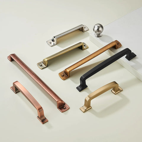 Assorted metal drawer pulls including Six Pack Matte Black Cup Drawer Pulls 3 Inch Center To Center Cabinet Hardware in a variety of finishes.