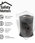 Charcoal grey 360 Degree All Around Heat Portable Space Heater with safety features and controls visible