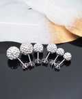 Sterling Silver 925 Pave Crystal CZ Diamond Stud Earrings For Women Sparkling Shamballa Ball Studs 6mm, set on black surface