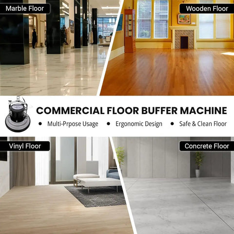 Commercial Grade 13 Inch Floor Buffer And Polisher Machine With Random Orbit Design on marble, wood, vinyl, and concrete floors.
