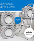 Stackable Portable Air Scrubber And Negative Air Machine With Heavy Duty 3-Stage Filtration Pre Filter Activated Carbon And HEPA Filter Commercial Workhorse Slash Dust Smoke And Pet Odors Instantly Ensuring Top Air Quality With Zero Hassle On Site, two units stacked on a ladder.