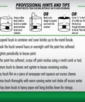 Diagram showing steps to clean and restore brushes using Brush Wash Cleaner And Restorer For Latex And Oil Based Paint 32 Oz Liquid Cleaner.