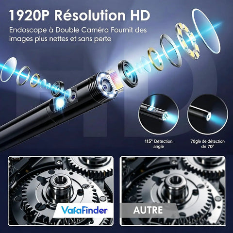 Endoscope Camera With Light For DIYers And Home Pros Pro Grade 1920P HD Inspection for engine and gear close-up, dual-camera lens