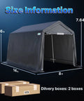 8x14 Ft Steel Peak Roof Portable Garage Shelter Carport For Motorcycle Or Bike And Garden Tools With Two Roll Up Doors