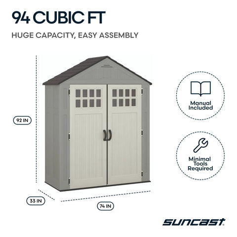 Everett 6x3 Ft Vertical Storage Shed With Lockable Double Doors Windows And Skylight Weatherproof Resin Outdoor Garden Shed