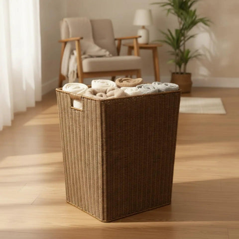 Top Shelf Woven Storage Basket With Hand Cutout Handles For Apartment Living Imitation Rattan Organization Bin A Real Gotta Have To Keep Bedroom And Closet Clutter Free Daily Routine