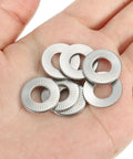 Bad Ass Pack of 304 Stainless Steel Flat Washers M8 18 Mm Belleville Spring Discs plus Conical Knurled Gasket in hand