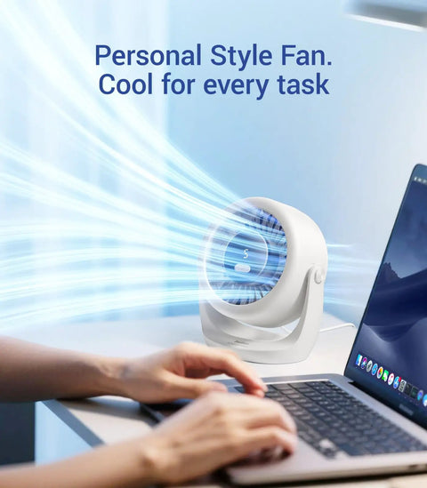Turbocharged USB Desk Fan With LED Display Ultra Quiet Mini Cooling Power 5 Speed 360 Degree Rotating Portable Desk Fan